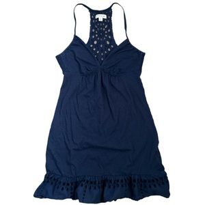 AMERICAN Eagle V-Neck Halter Babydoll‎ Eyelet Hem Blue Mini  Sun Dress Sz Small